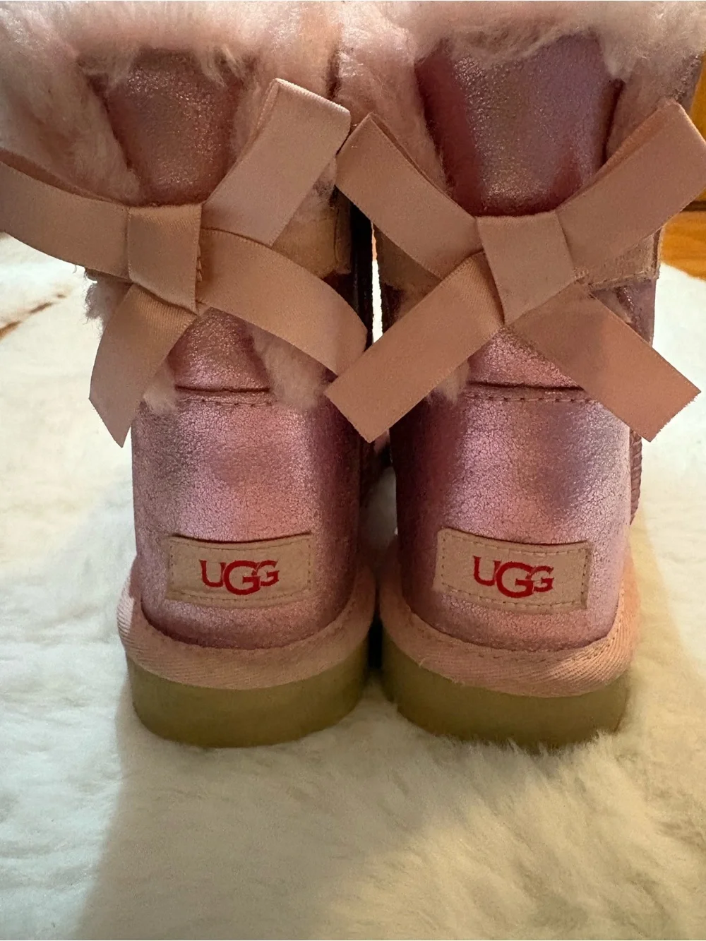 UGG Metallic Pink Winter Boots with Mini Bailey Bow